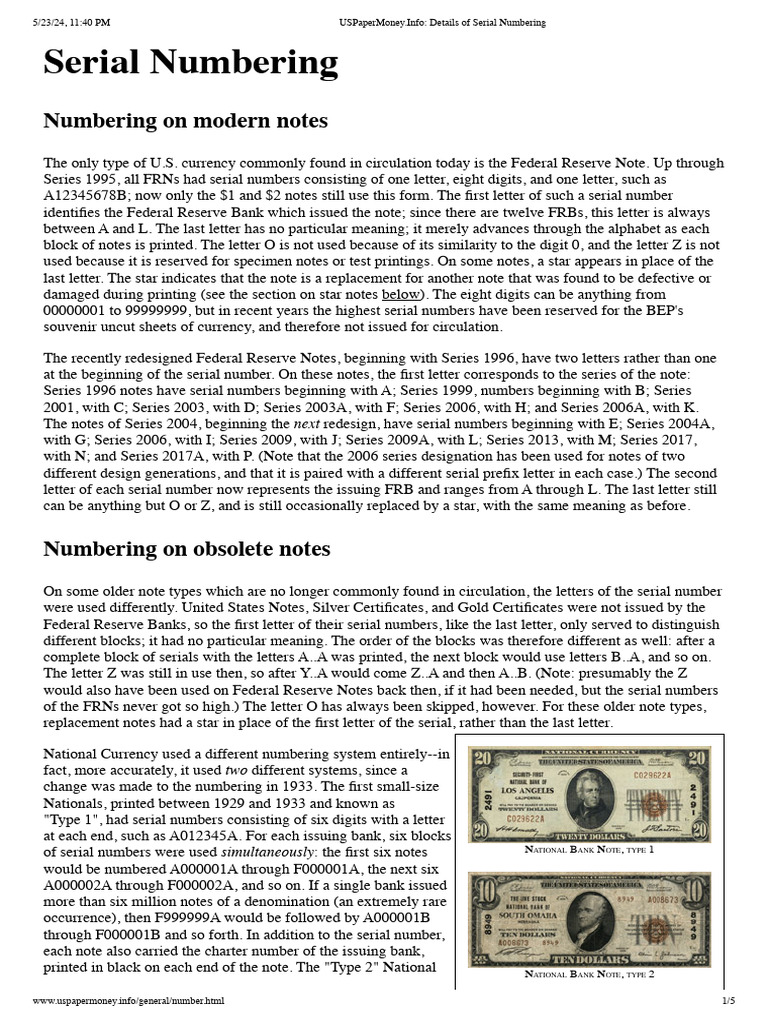 Understanding U.S. Currency Serial Numbers | PDF | National Bank Note ...