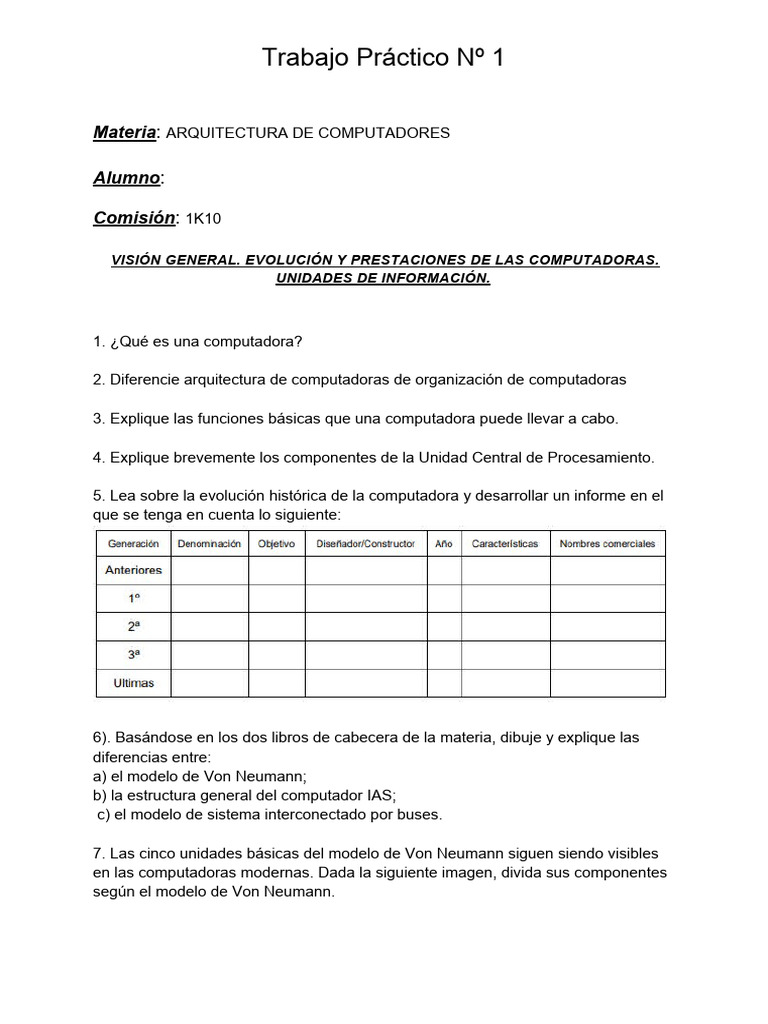 Trabajo Práctico #1: Materia: Alumno: Comisión | PDF | Hardware de la ...