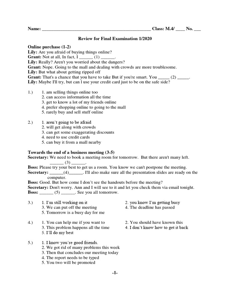 Review For Final Examination 1-2020 | PDF | Career & Growth | Business