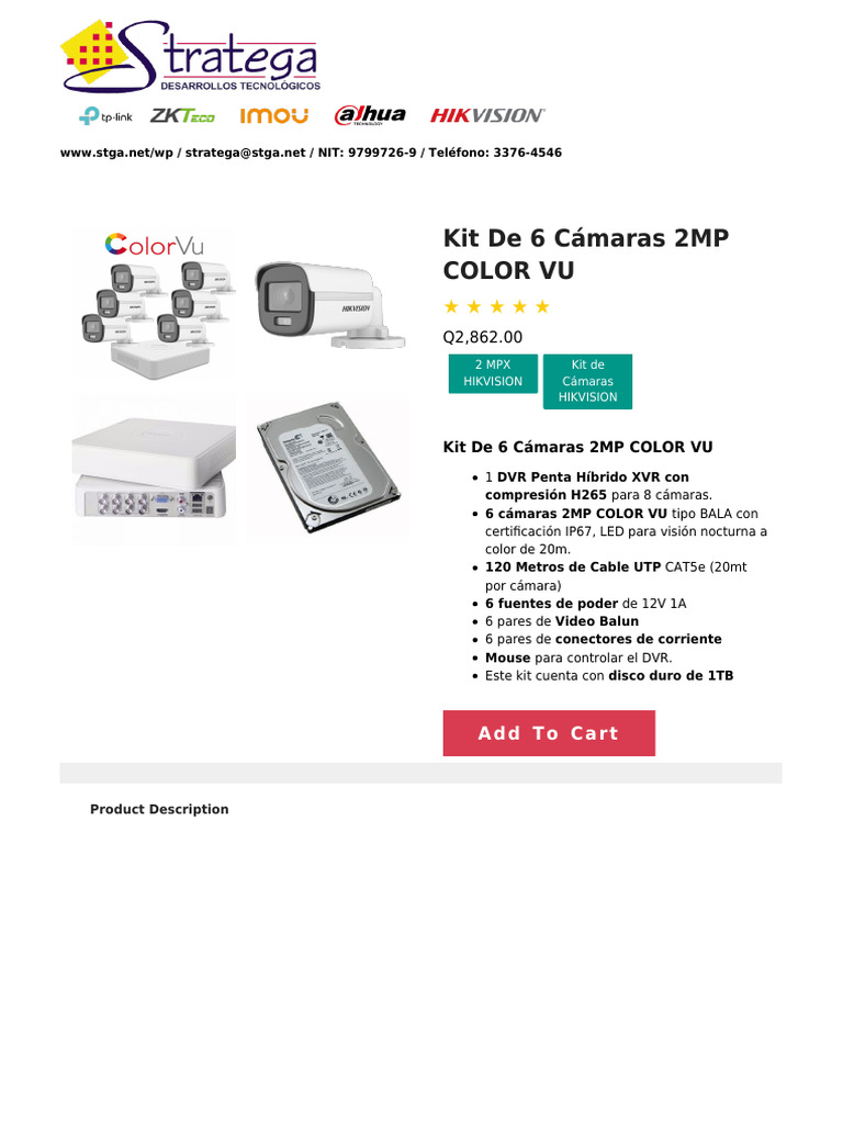 Kit 6 Cámaras 2MP Color VU Hikvision | PDF | Informática | Tecnología ...