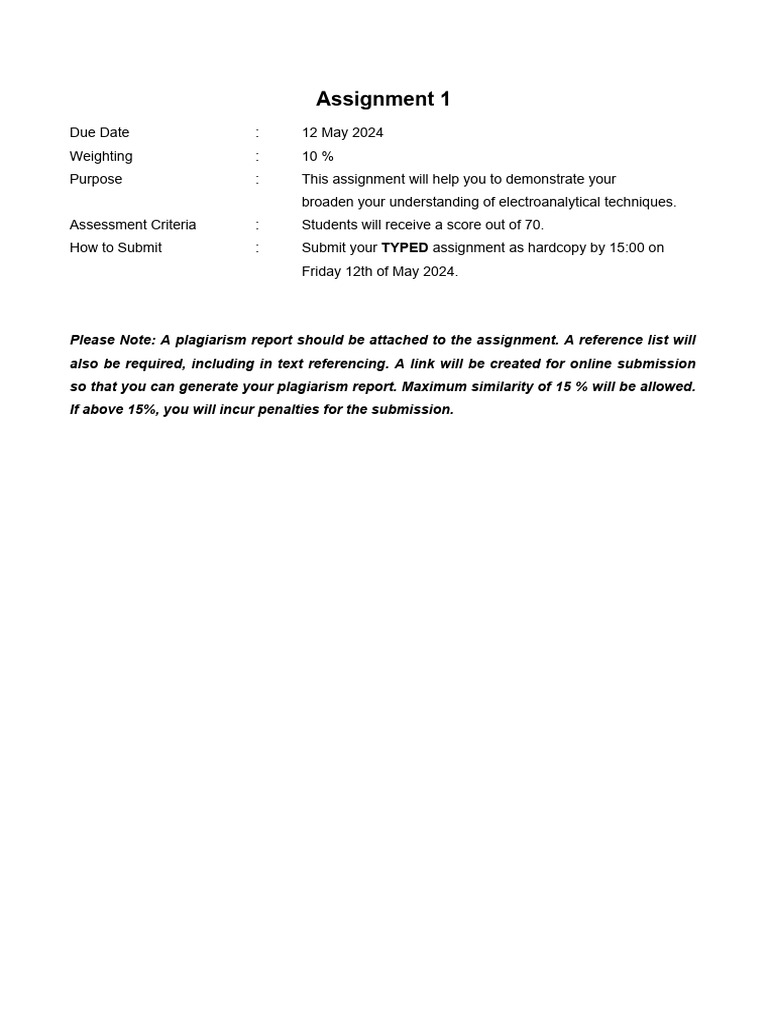 Analytical Chemistry Assignment 1 | PDF | Ph | Physical Chemistry
