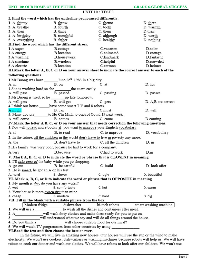 Unit 10 Practice Test | Download Free PDF | Robot | Robotics