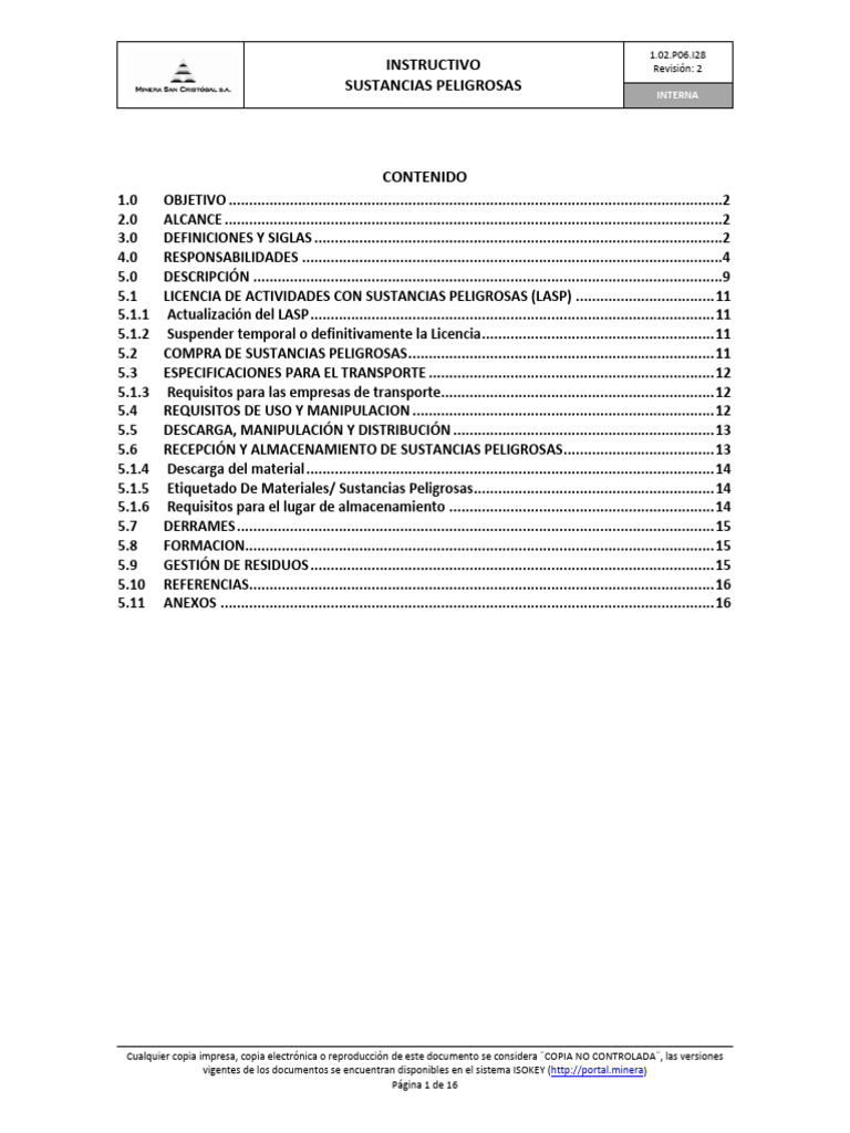 1 02 P06 I28 Instructivo Sustancias Peligrosas Rev 2 Descargar Gratis 