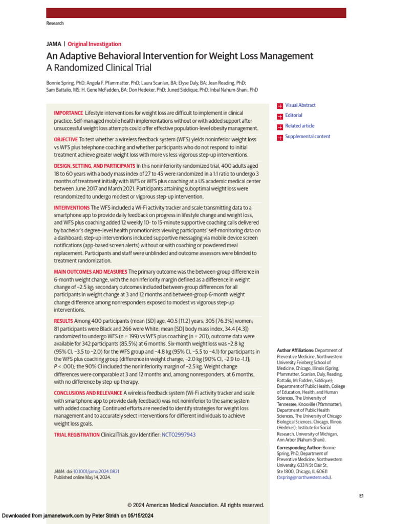 An Adaptive Behavioral Intervention For Weight Loss Management | PDF ...