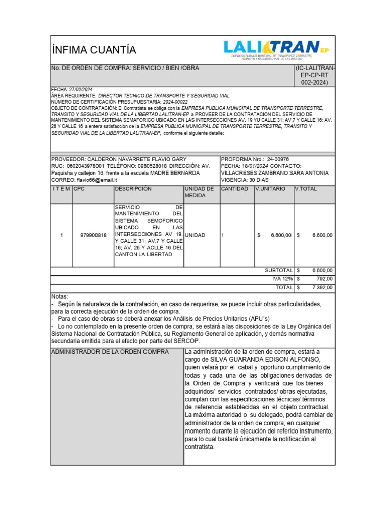 ORDEN DE COMPRA MANTENIMIENTO SEMAFORICO1-signed | PDF | Multa (pena ...
