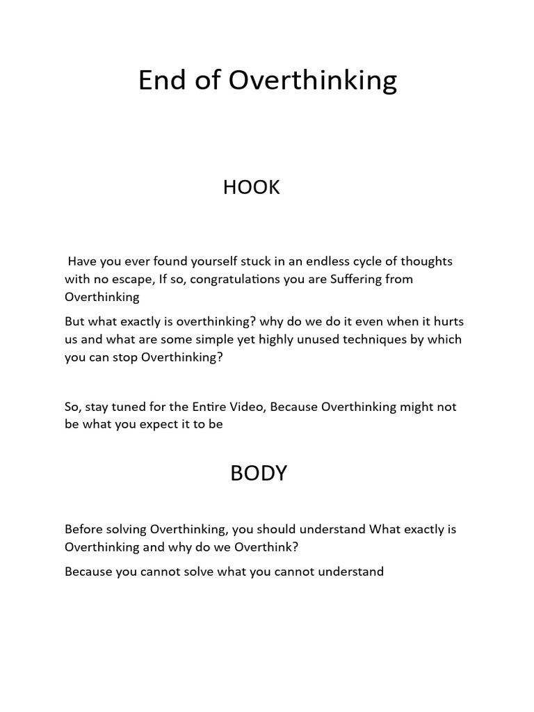 Stop Overthinking: Simple Techniques | PDF | Thought | Mind