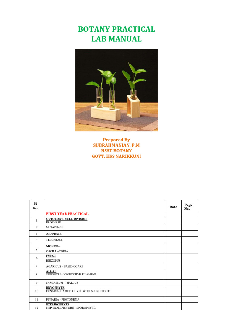 Botany Practical Manual 2023-24 | PDF | Plant Stem | Mitosis
