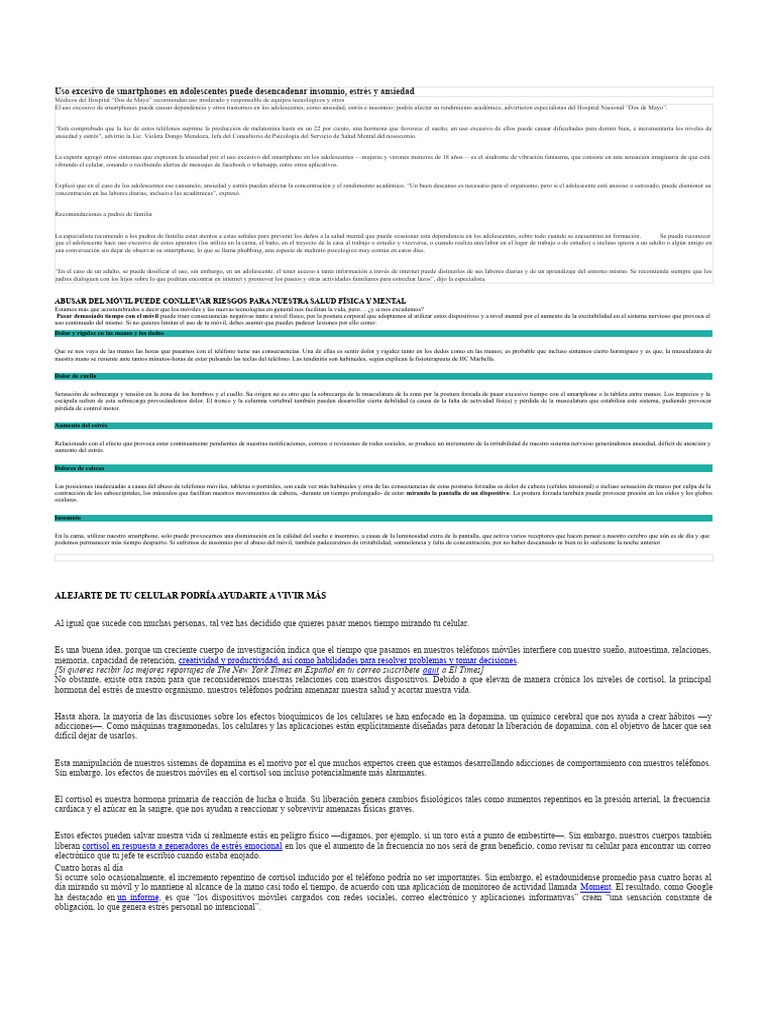 Uso Exesivo de Los Celulares | PDF | Estrés (biología) | Ansiedad