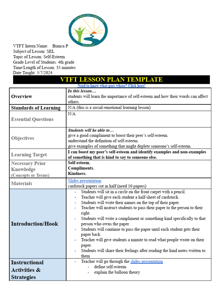 4th Grade SEL Lesson on Self-Esteem | PDF | Lesson Plan | Self Esteem
