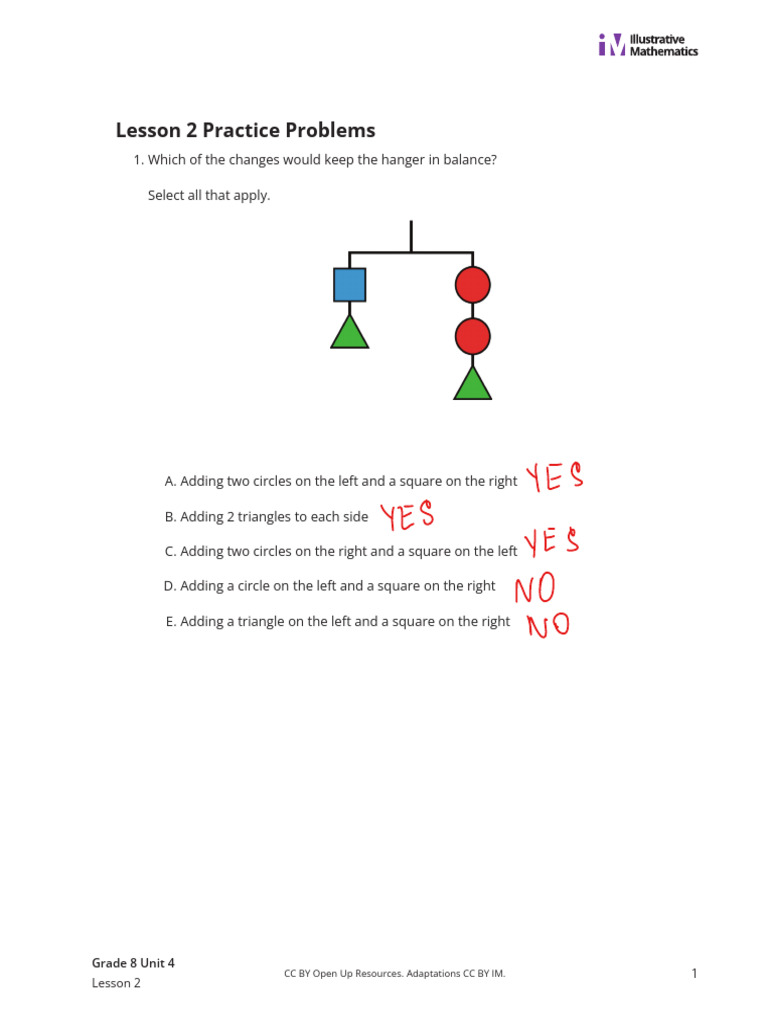 Grade 8 Hanger Balance Practice Problems | PDF | Teaching Methods ...