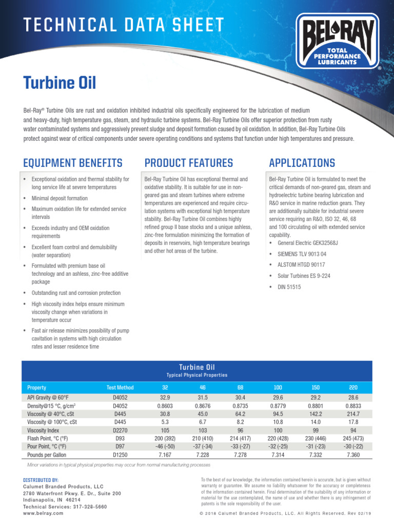 Bel-Ray Turbine Oil - PDS | Download Free PDF | Motor Oil | Viscosity