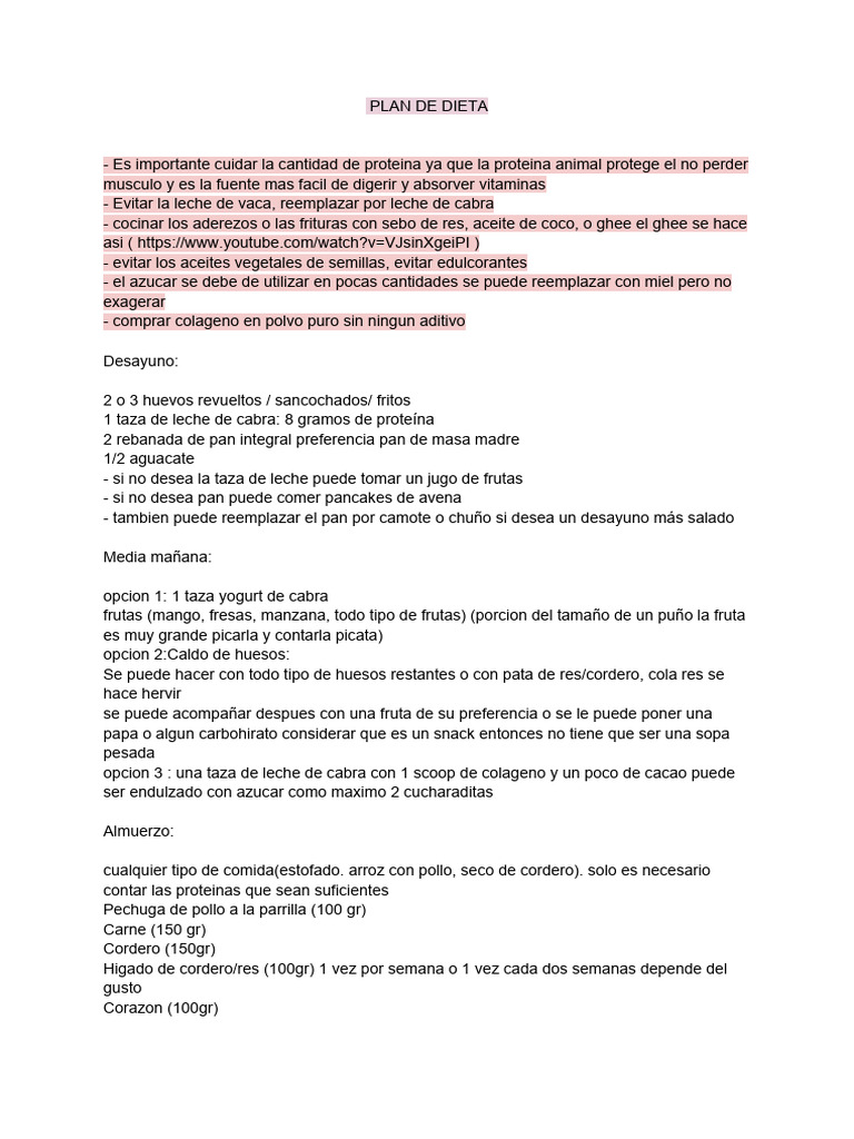 Plan de Dieta | PDF | Panes | Preparación de comida y bebida