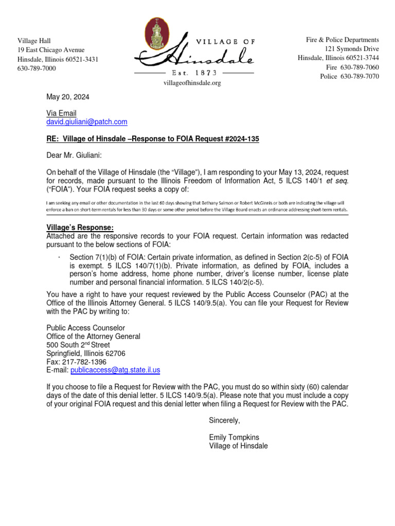 Hinsdale Emails On ShortTerm Rental Ban Download Free PDF Civil Rights And Liberties Justice