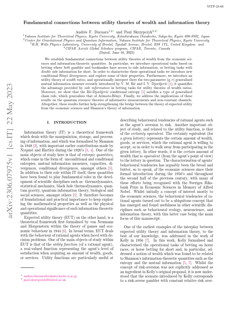 Fundamental connections between utility theories of wealth and