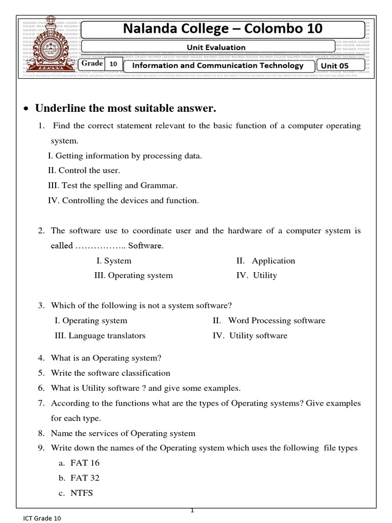 Grade 10 - Unit 05 | Download Free PDF | Computer File | Operating System