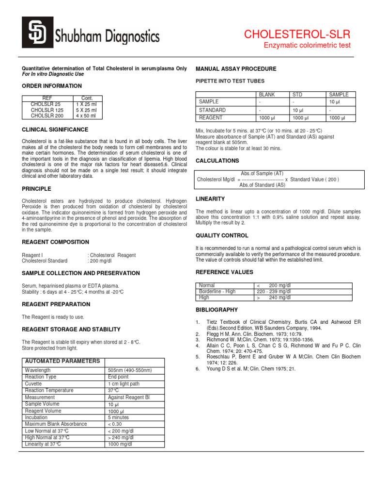 Cholesterol SLR INSERT | PDF | Cholesterol | Hydrogen Peroxide