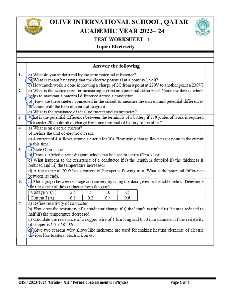 NCERT EXEMPLAR CLASS 10 ELECTRICITY PDF visual data 7