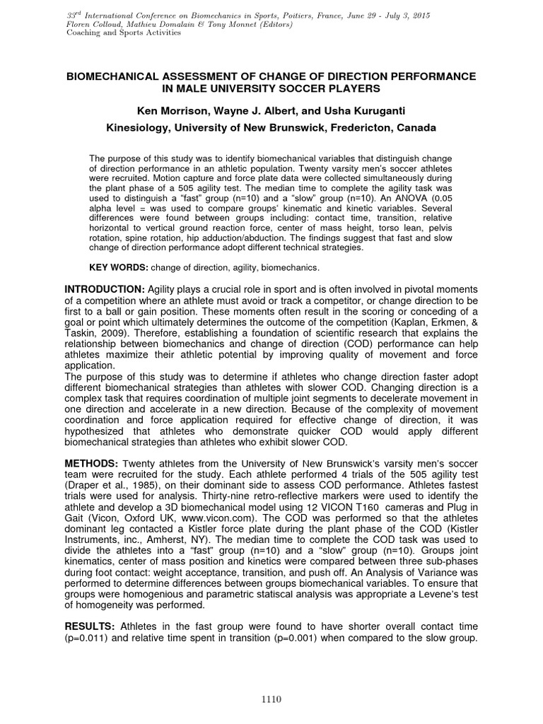 BIOMECHANICAL ASSESSMENT OF CHANGE OF DIRECTION PERFORMANCE in Male ...