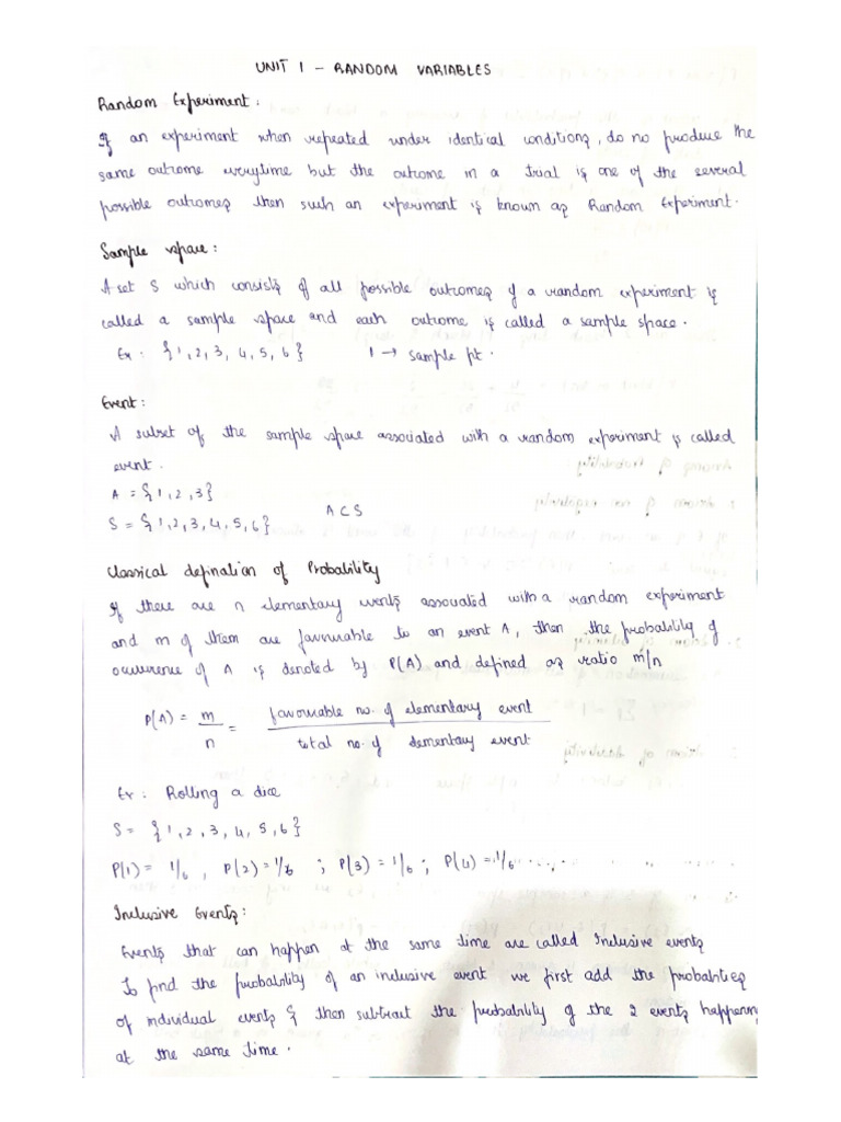 UNIT 1 - RANDOM VARIABLES | PDF
