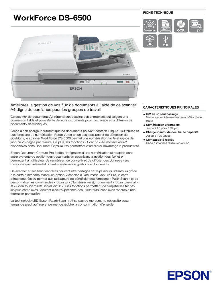 Workforce Ds 6500 Datasheet | PDF | Scanner (informatique) | Édition