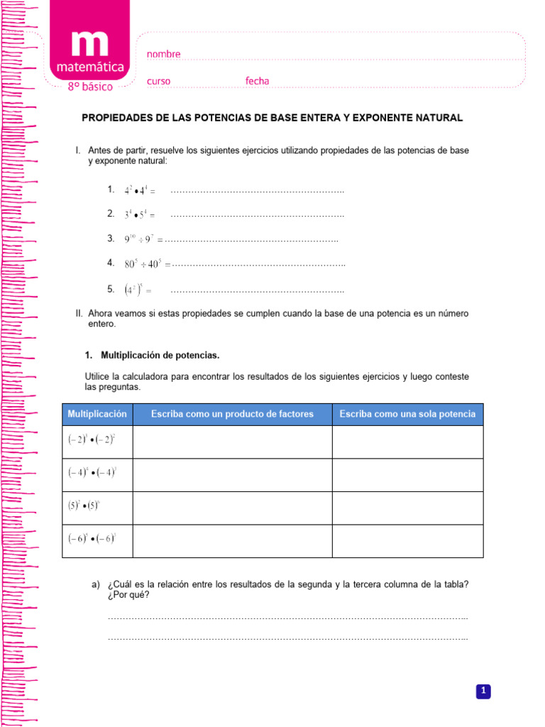 Guia Potencias 2 Pdf Exponenciación Multiplicación