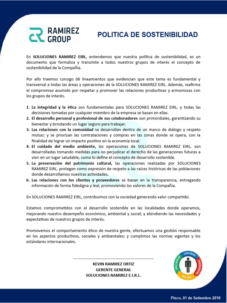 Politica de Sostenibilidad | PDF | Sustentabilidad | Desarrollo sostenible