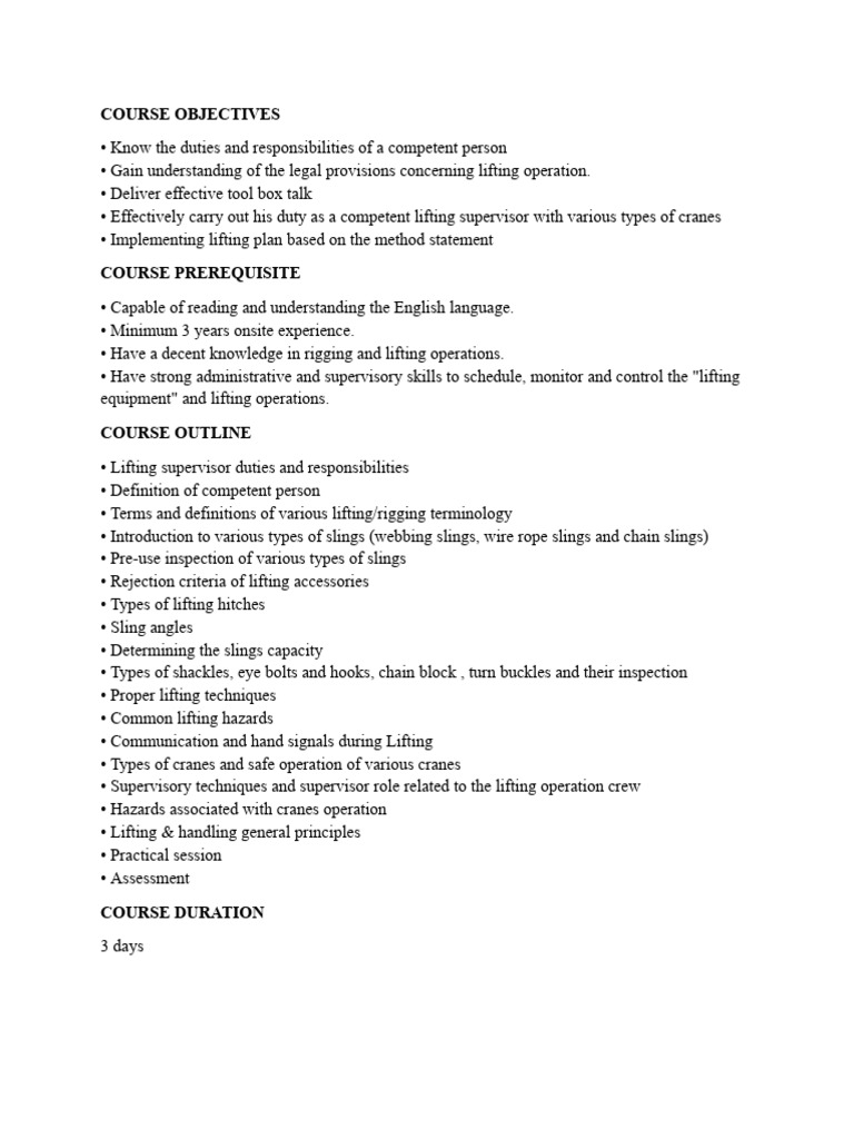 Lifting Supervisor Pdf