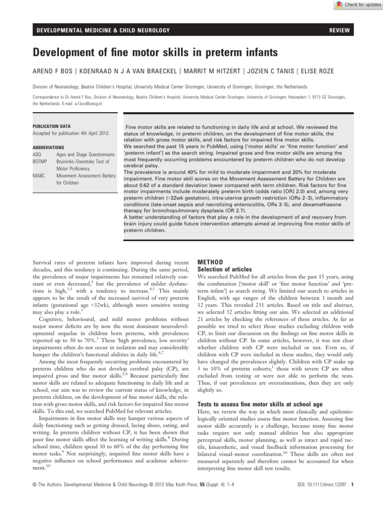 Fine Motor Skills in Preterm Infants | PDF | Preterm Birth | Pediatrics