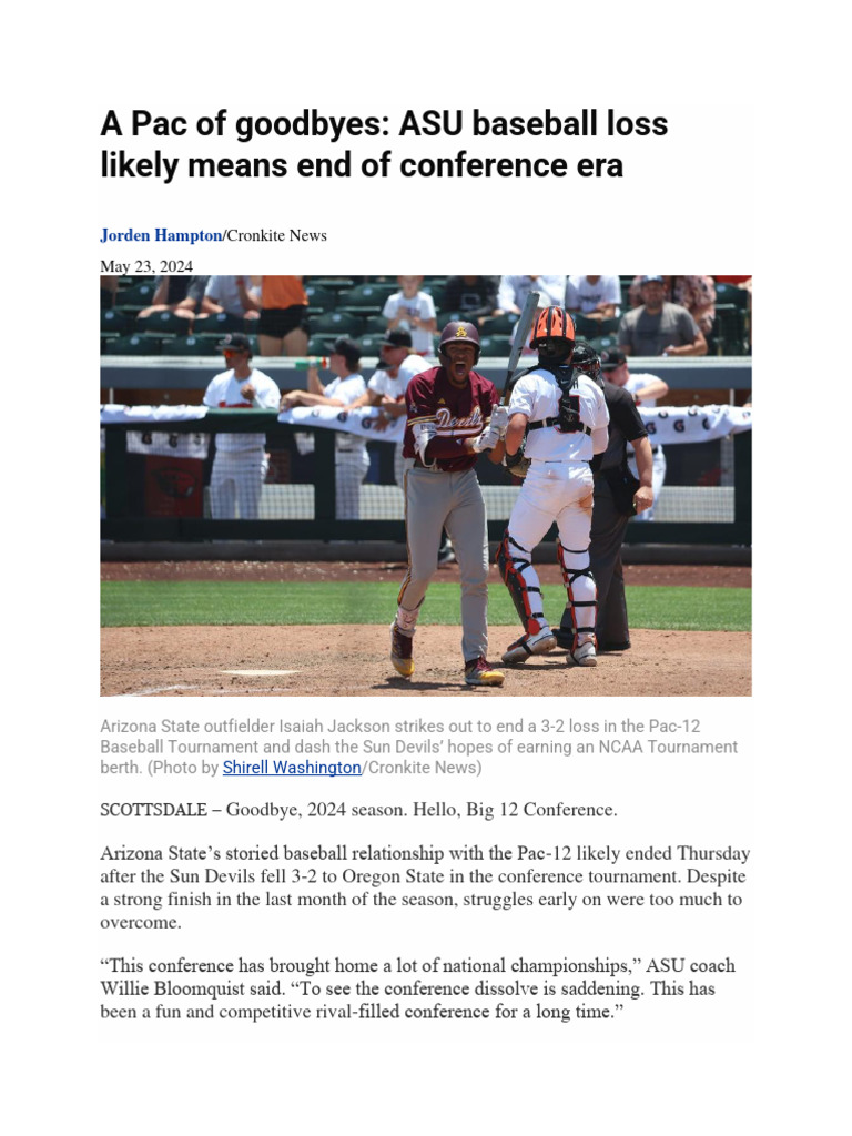 ASU Baseball's Heartbreaking Pac12 Exit PDF Arizona State