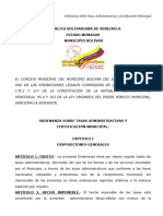 Ordenanza Sobre Tasas Administrativas y Certificación Municipal Del Municipio Bolívar Del Estado Monagas (14-10-2009)