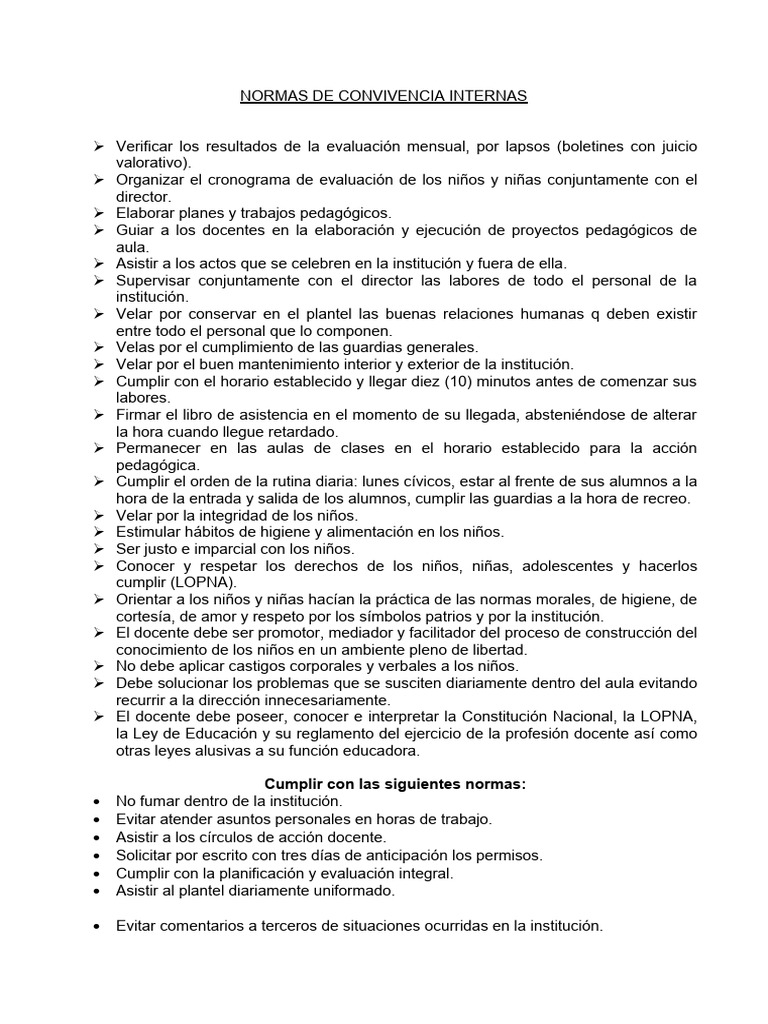 NORMAS DE CONVIVENCIA Escuela | PDF | Escuelas | Evaluación
