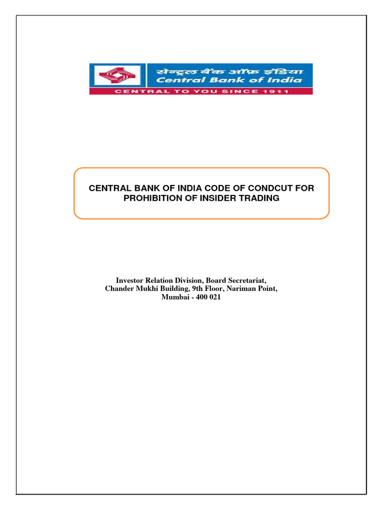 Central Bank of India Insider Trading Code | PDF | Insider Trading ...