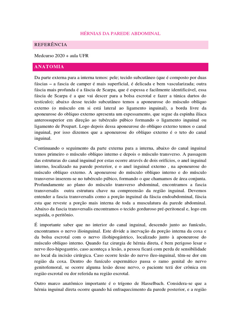 HÉRNIAS DA PAREDE ABDOMINAL - Completo | PDF | Anatomia