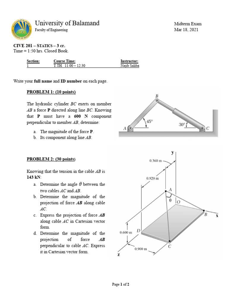 CIVE201 Midterm Exam Spring 21 | PDF | Teaching Methods & Materials ...