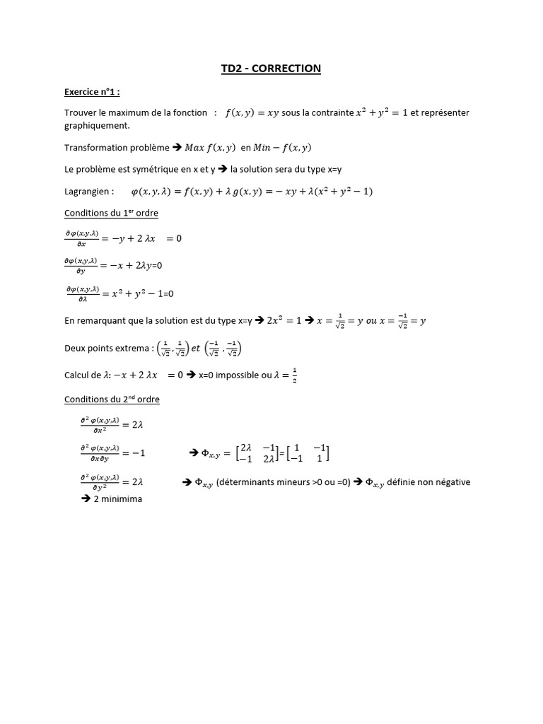 Correction TD2 Maths 1ère S2 | PDF | Mathématiques appliqués | Analyse ...