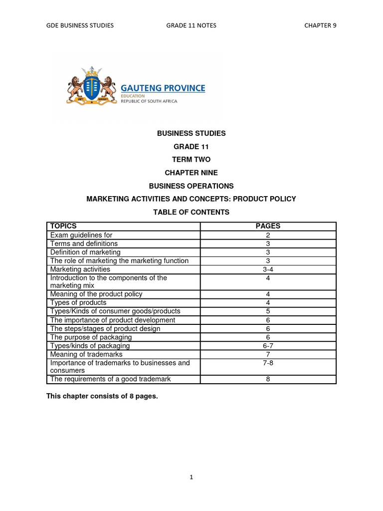 Grade 11 Marketing Operations Notes | PDF | Marketing | Goods