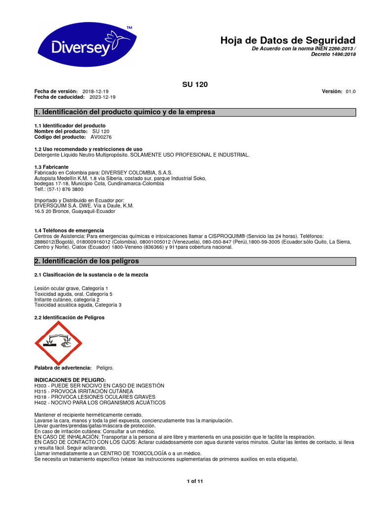 FDS SU 120 Actualizada | PDF | Agua | Química