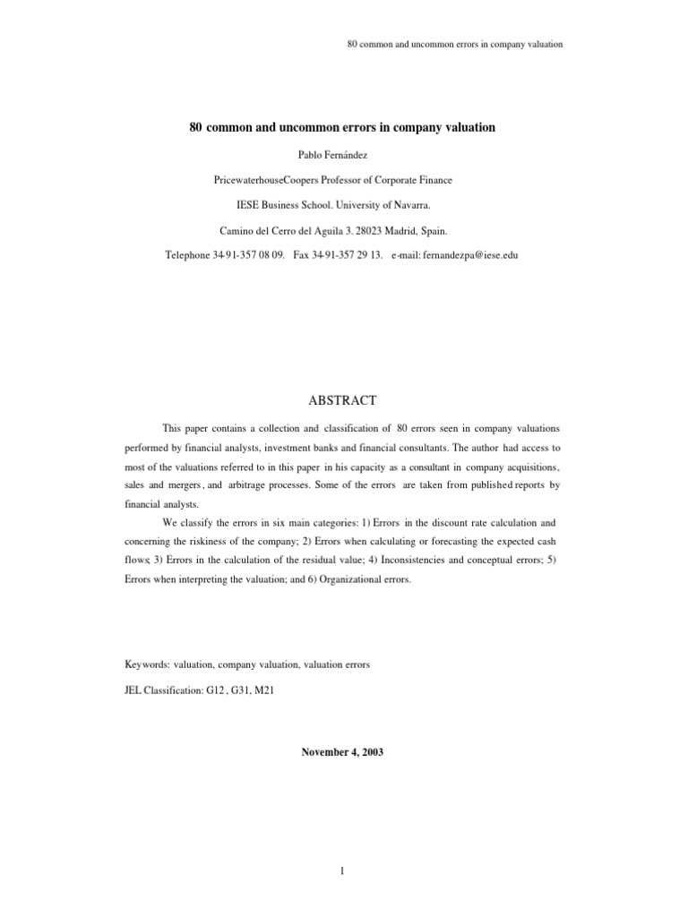 75 Valuation Mistakes Ssrn-Id411600 | PDF | Valuation (Finance) | Beta ...