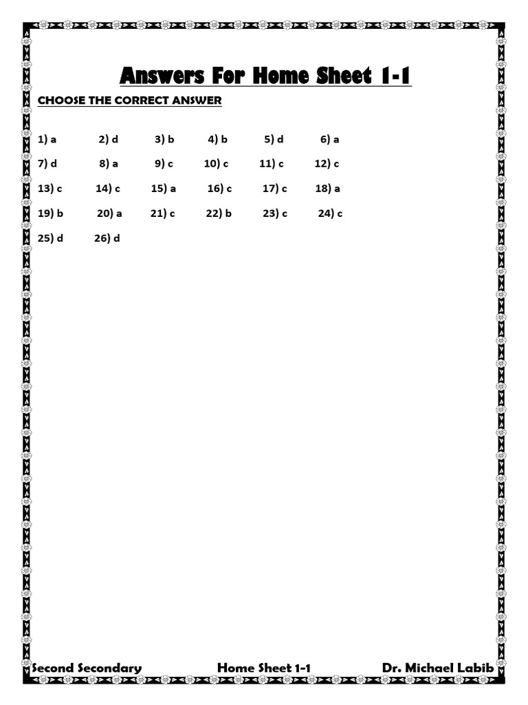 Secondary Home Sheet 1-1 Answers | PDF | Teaching Methods & Materials ...