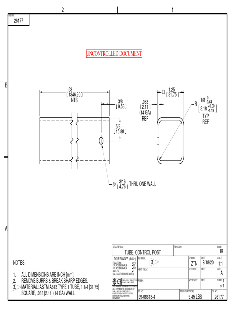 Uncontrolled Document: Tolerances (Inch) | PDF