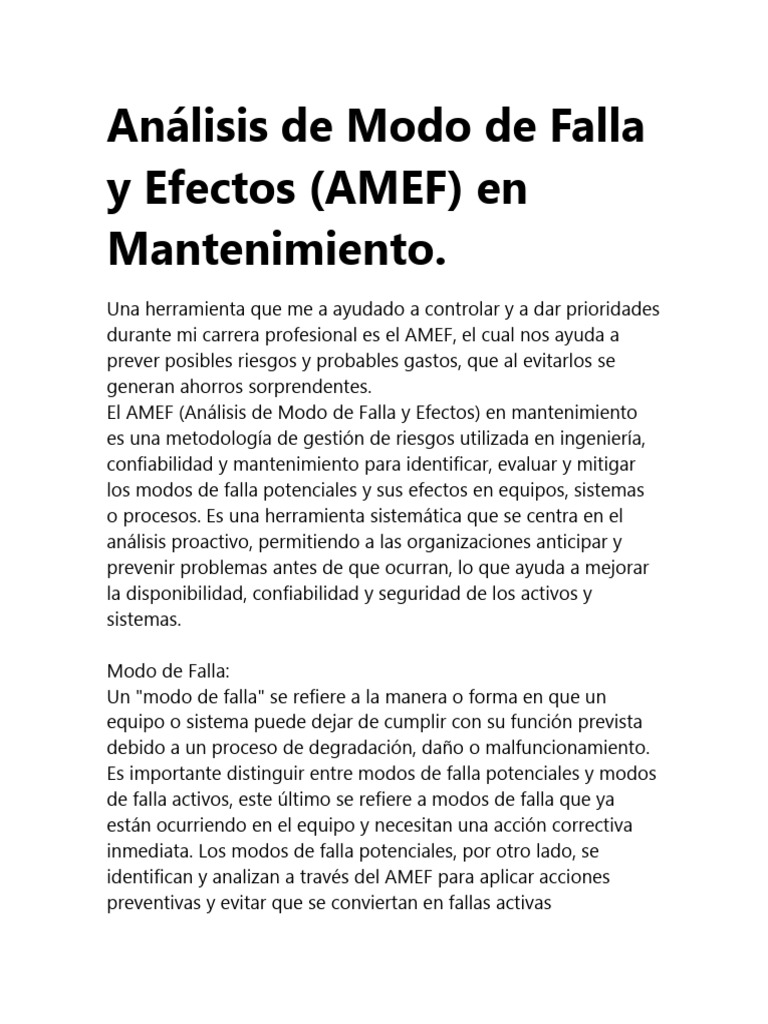 Análisis De Modo De Falla Y Efectos Pdf Ingeniería De Confiabilidad