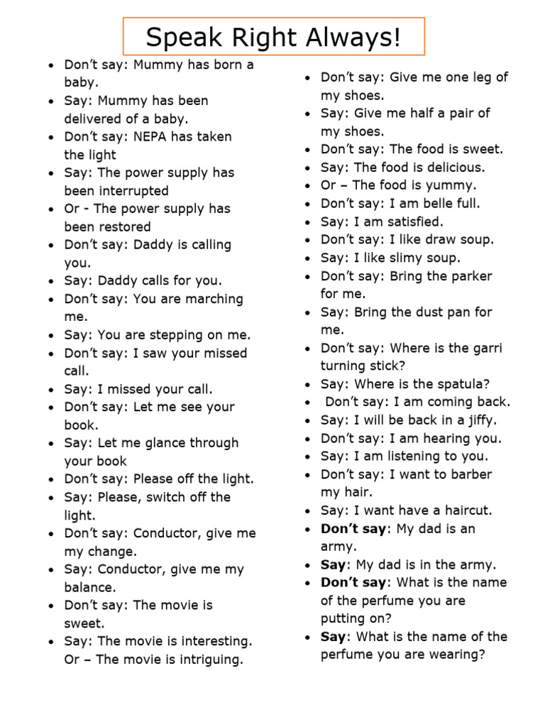 Speak English Correctly: Say This Not That | PDF