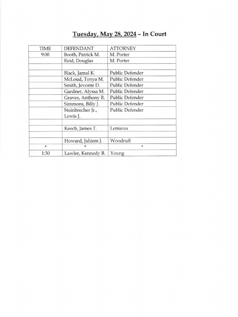 Jefferson County Court Schedule: Mar 28, 2024 | PDF