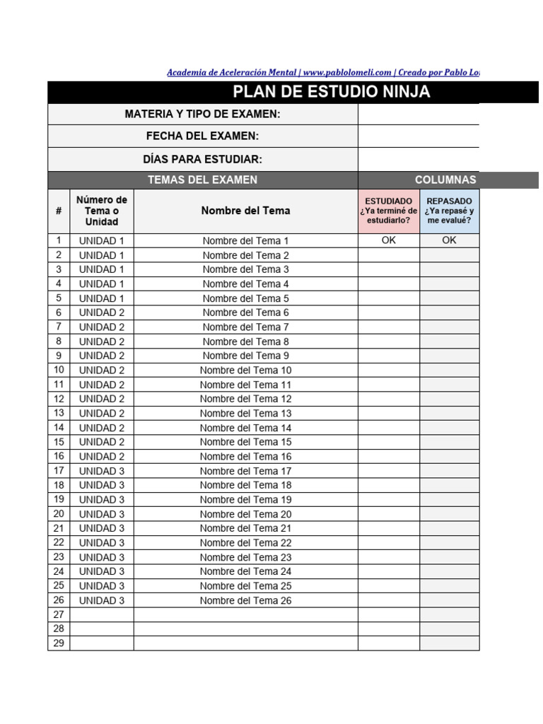 Plan de Estudio para Estudiantes Ninja | PDF