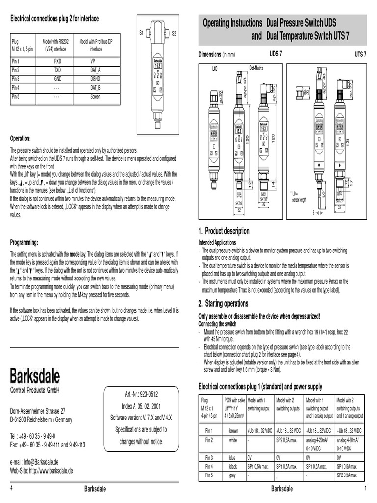 UDS 7 & UTS 7 Operating Manual | PDF | Electrical Connector | Switch
