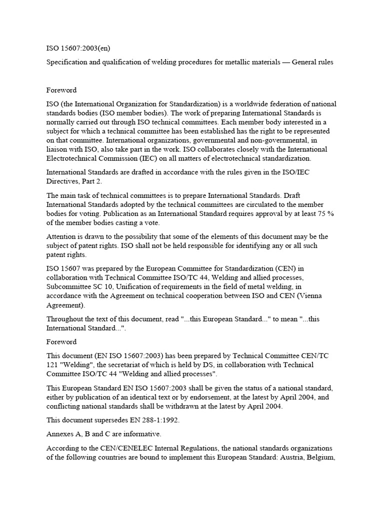 ISO 15607: Welding Procedure Standards | PDF | Welding | Construction