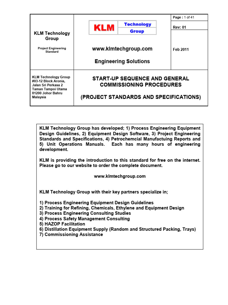 Project standards and specifications general commissioning procedures
