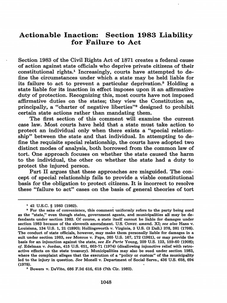 Actionable Inaction Section 1983 Liability For Failure To Act dUE