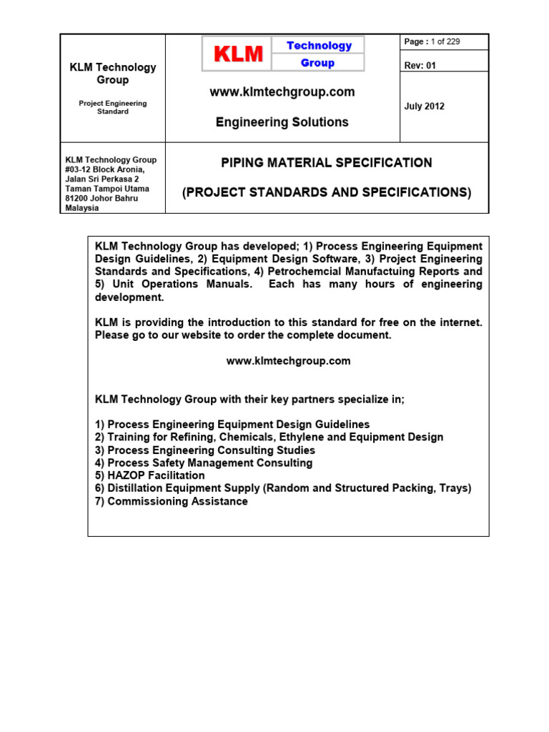 Piping Material Specification Standards | PDF | Pipe (Fluid Conveyance ...