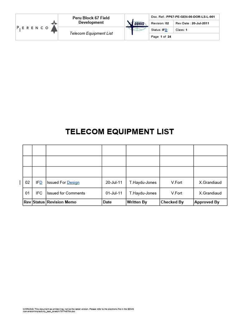 Telecom Equipment List for Peru Block 67 | PDF | Telecommunications ...